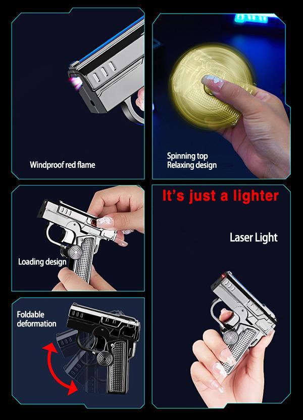 Butane Free-2-in-1 Fidget Spinner Gun Lighter Foldable Transformer Metal Lighter Red Laser Windproof Novelty EDC Gadget Gift For Men