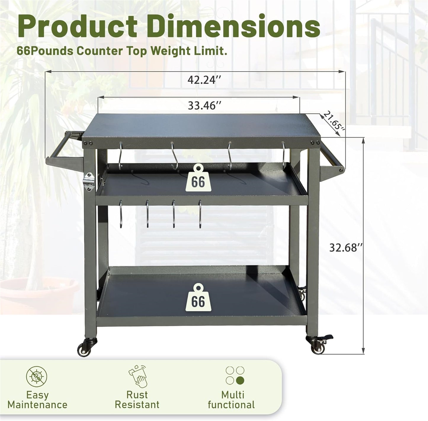 3-Shelf Outdoor Grill Table, Grill Cart With Wheels, Outdoor Pizza Oven Table And Food Prep Table, Blackstone Table With Propane Tank Hook, Grill Stand For Blackstone Griddle For Outside BBQ