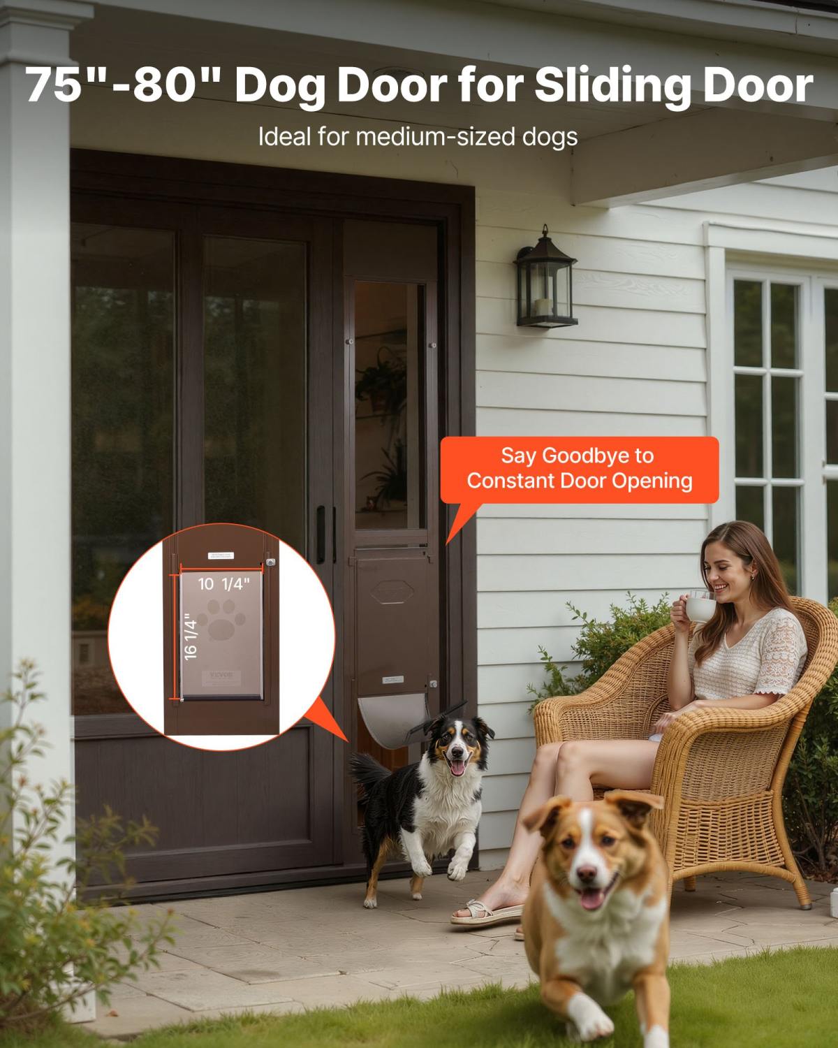 Dog Door For Sliding Glass Door, 75 7/8 To 80 11/16 In Adjustable Height, Aluminum Alloy Frame With Rotating Hinges, Lock Design, 10 1/4 X 16 1/4 In Flap, Sliding Glass Pet Door For Renters