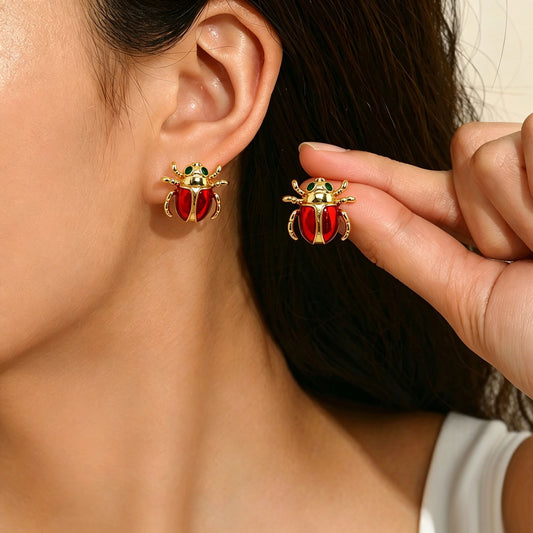 Cross-border European American Women Ear Jewelry, Unique Spider & Beetle Design Stud Earrings Inlaid Cubic Zirconia, Versatile Fashion Ear Accessories For Ladies