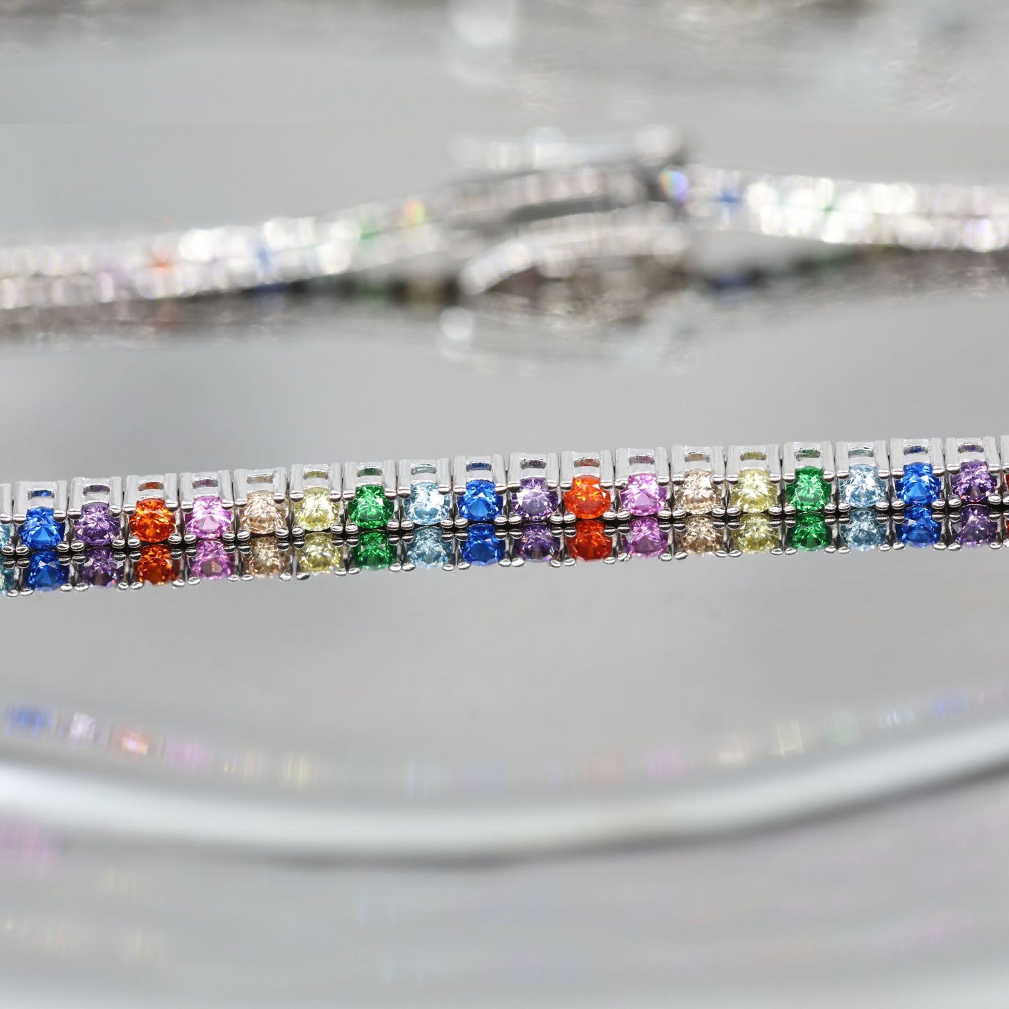 New Color-block, Single-row Inlaid Tennis Bracelet For Women Personalized 925 Silver With Colorful Zircon Stones