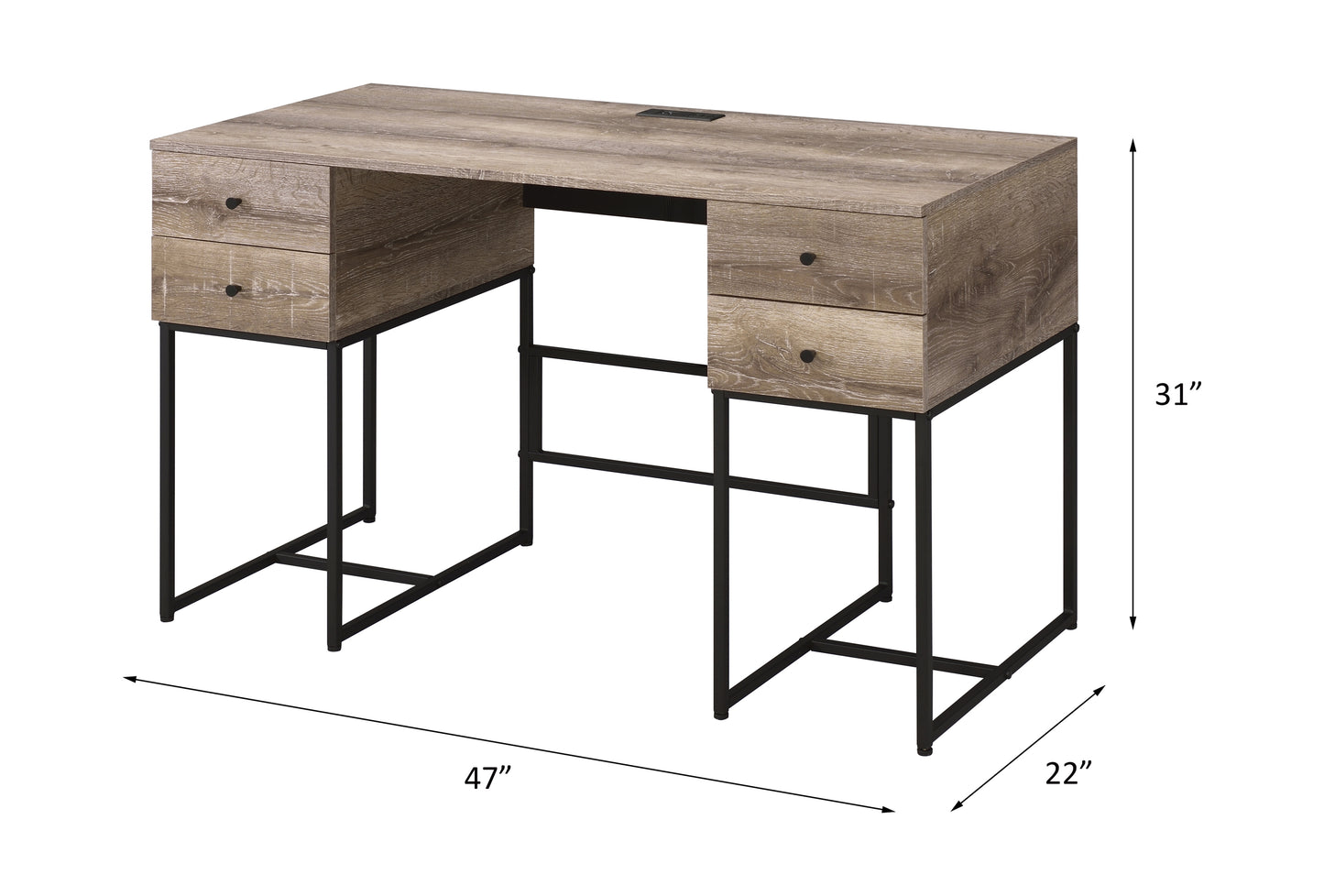 Desirre Rustic Oak & Black Finish Wirting Desk W  USB Port