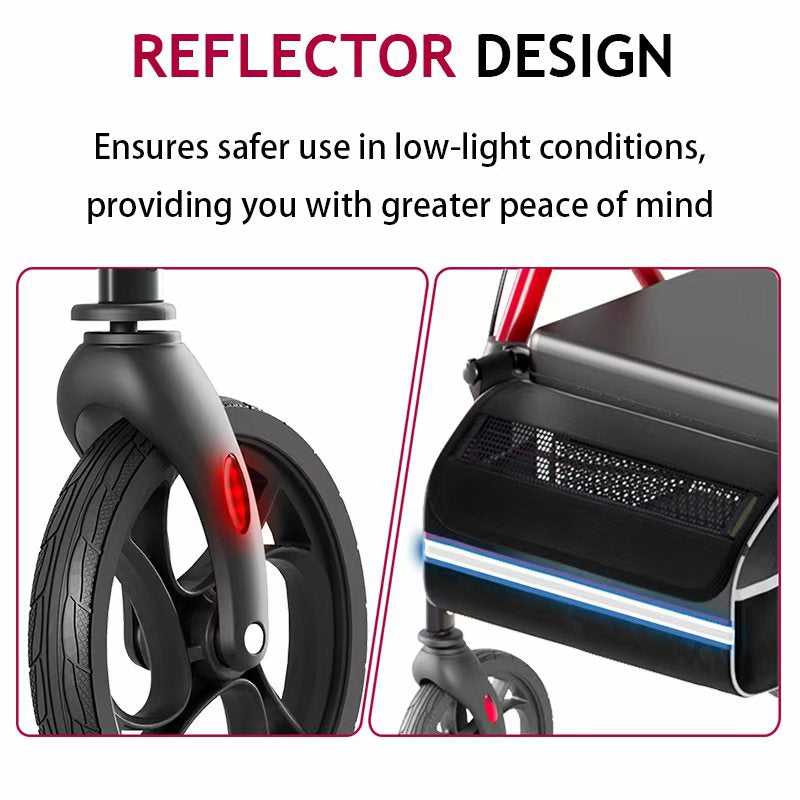 Matinal Foldable Rollator Walkers With Seat For Seniors, 350 Lb Capacity, 8   Big Wheels, 6-Position Height, Premium Hybrid Rolling Walker - Aluminum And Carbon Steel  RED