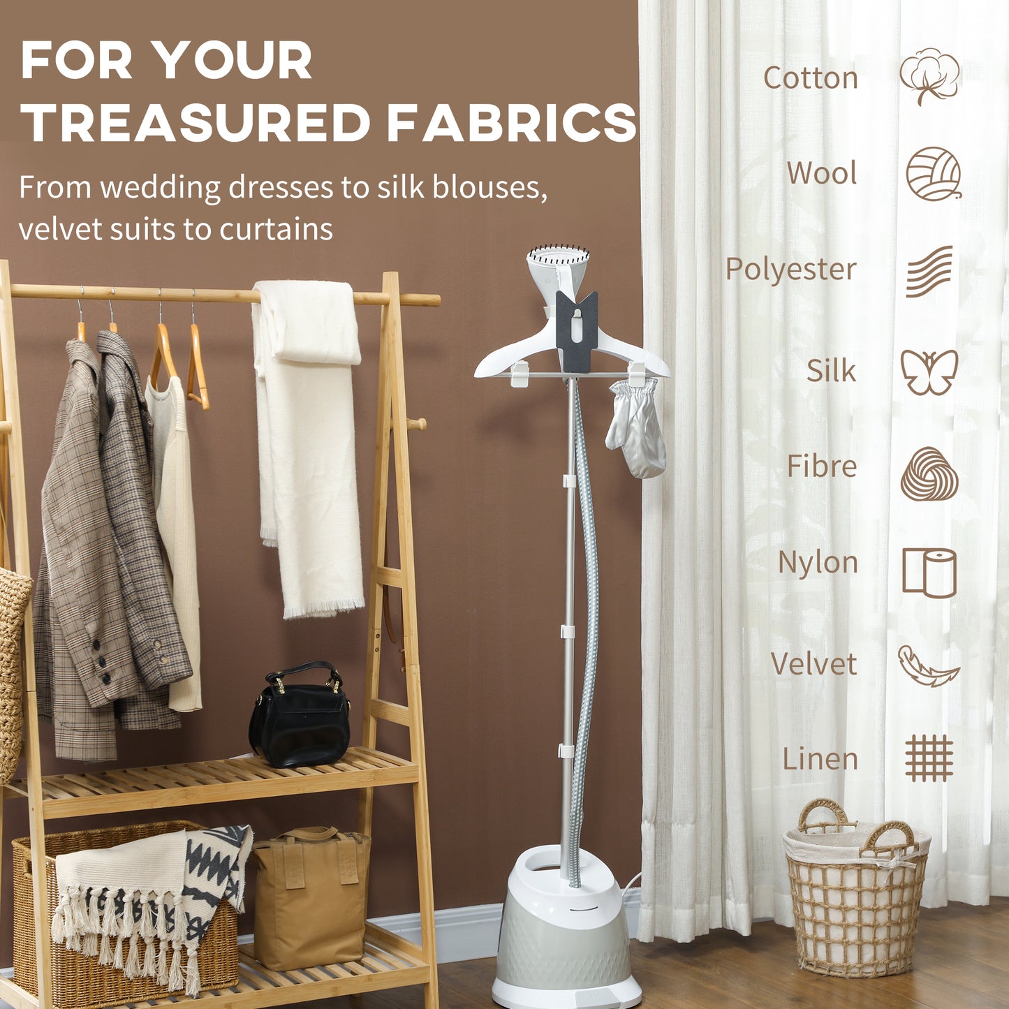1800W Standing Clothes Steamer, With Accessories - Grey