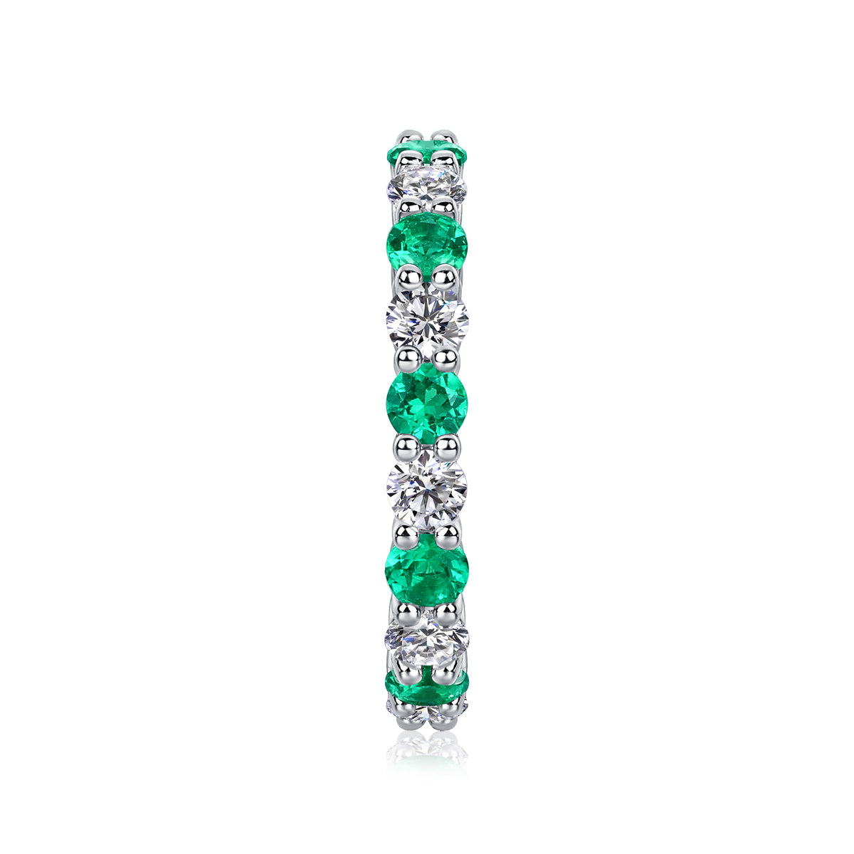 2.4g S925 Sterling Silver Platinum Plated Eternity Ring  Alternating Green & White Gemstone Band, Dainty Stackable Promise Ring For Women, Jewelry Gift Box Set