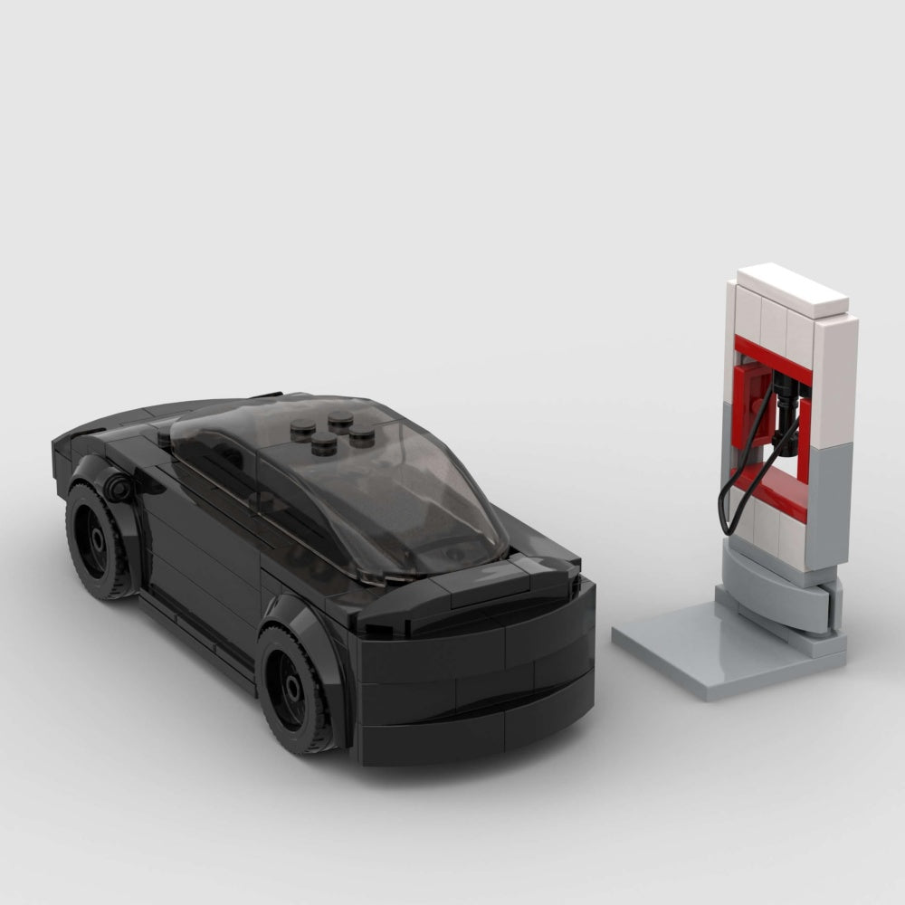 185PCS Black Electric Sports Car Building Blocks With Charger, Modern EV Vehicle Toy Kit For Kids And Adults,Collectible Car Gift