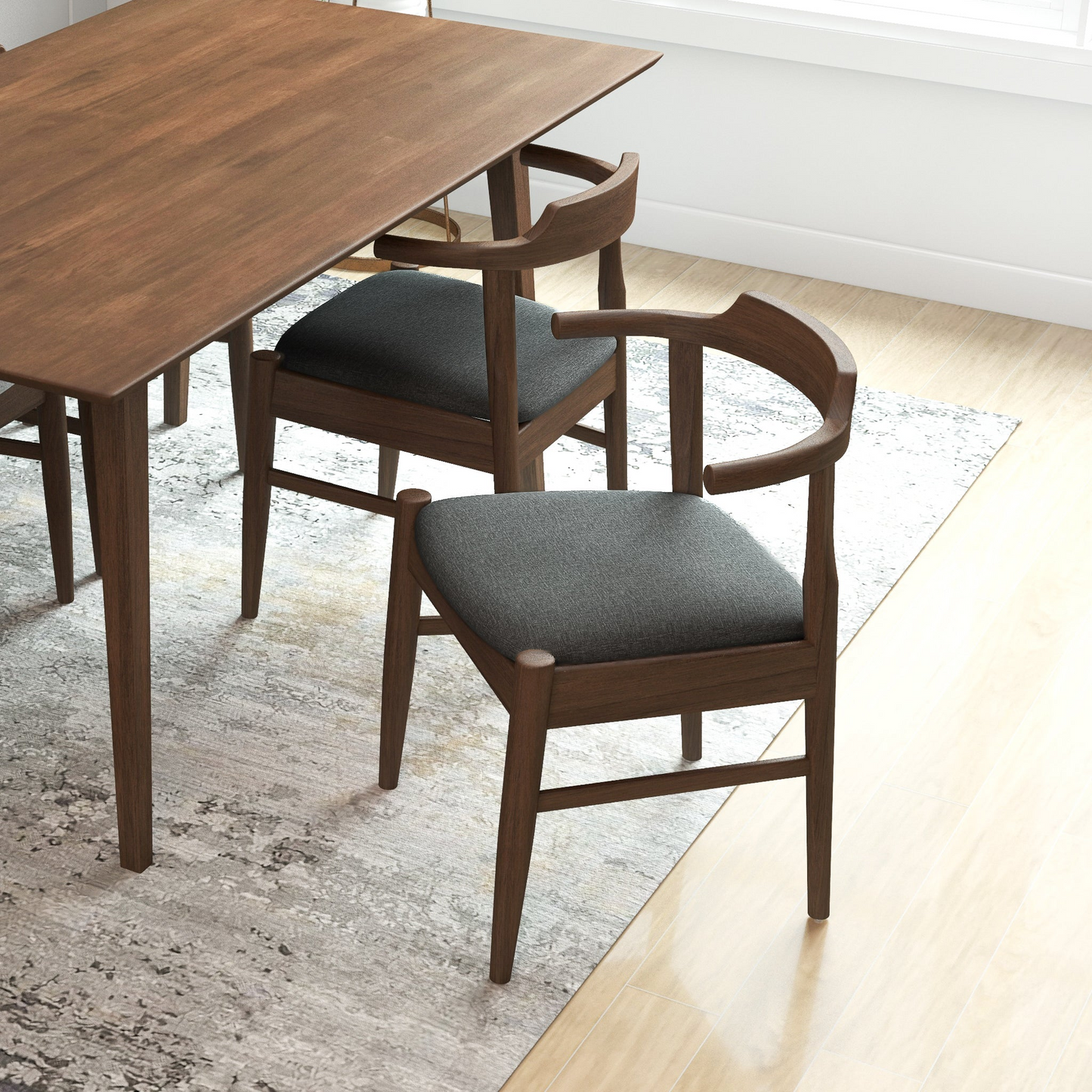 Mid-Century Modern Gray Fabric Dining Chair With Solid Wood Frame 18.50   L X 22.50   W X 28.00   H Farmhouse Kitchen Side Chairs With Foot Pegs   Set Of 2
