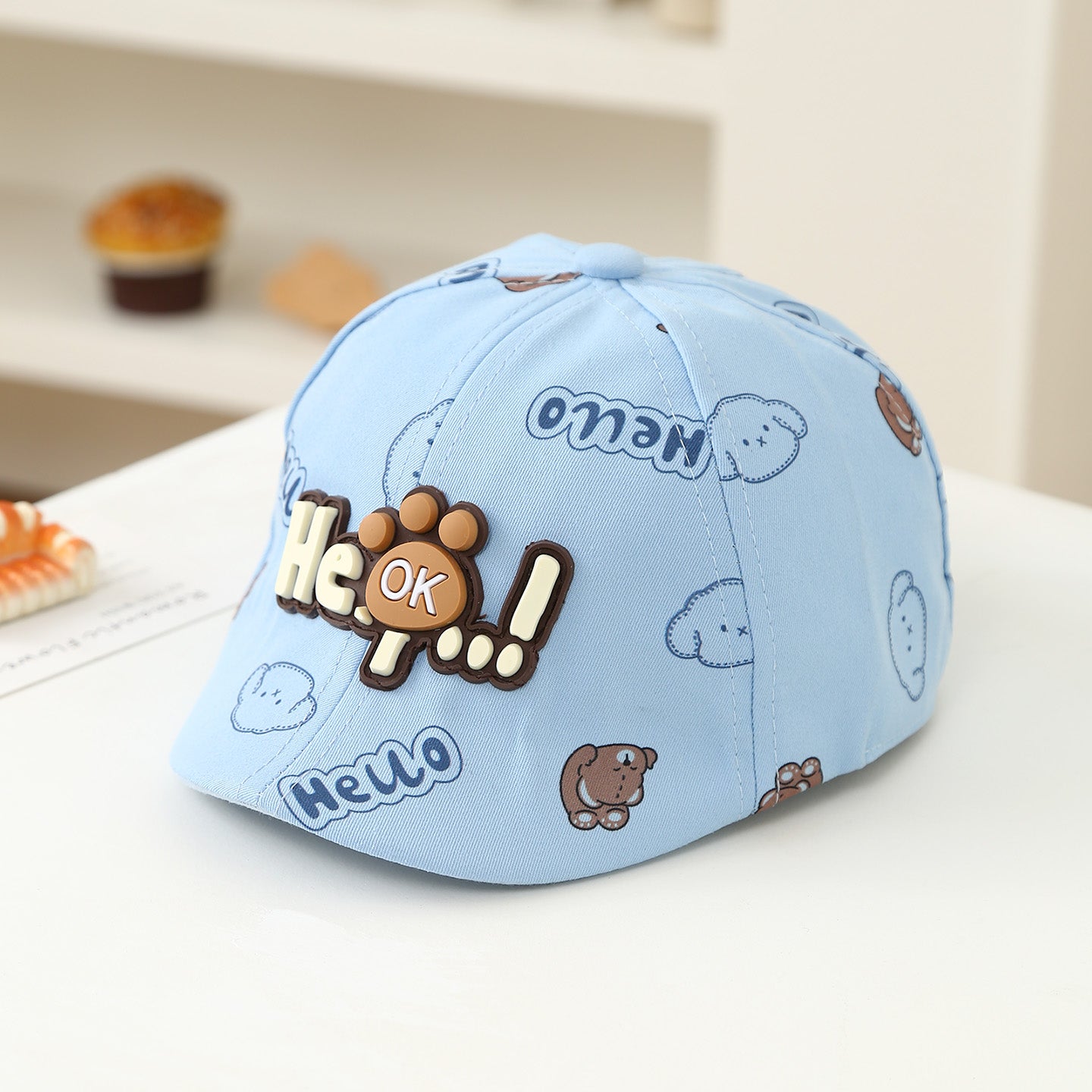 Children's Three-dimensional Letter Bear Paw Printed Cartoon Pattern Adjustable Casual Cute Beret For Outdoor Sports, Shopping.