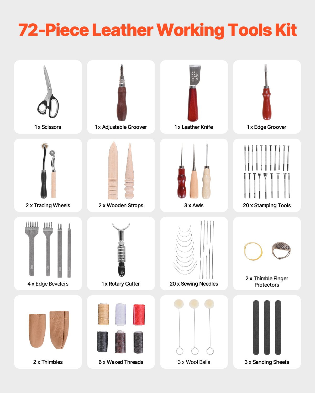 Leather Working Tools Kit, 72 PCS Leather Craft Tools With Portable Leather Storage Bag, Engraving Punching Sewing Stamping Sanding Tools, Ideal For Beginners DIY Enthusiasts And Professionals