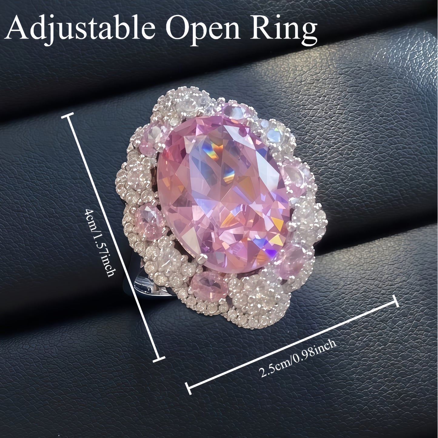 Oval Large  CZ Multi-Tone Floral Halo Statement Ring For Women, Copper Plated Silver Mixed  White Crystal Vintage Wedding Cocktail Jewelry Gift