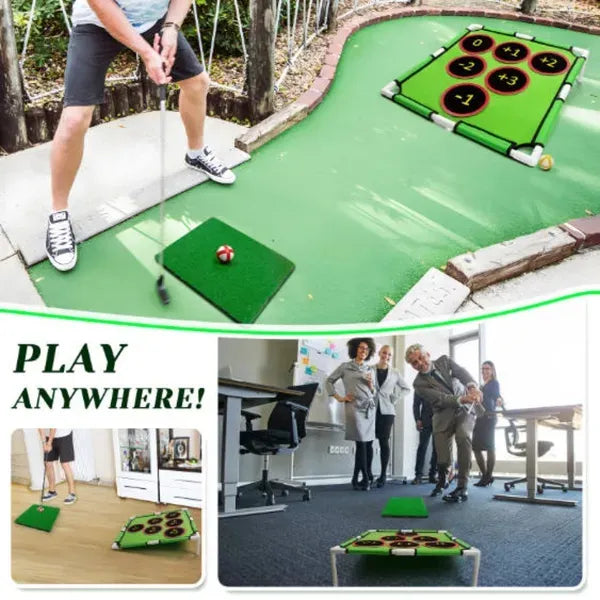 Golf Chipping Game Mat Set With Target Net Indoor Outdoor Practice Game With Scoreboard