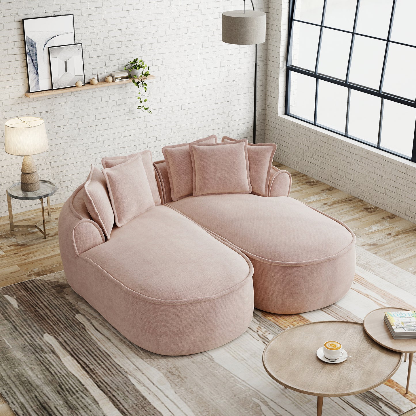 Comfortable Chenille Cloud Double Sofa, Frameless Design, Extra Large Double Chaise Longue, Including Cushions, No Setup Needed, For Living Room,Pink