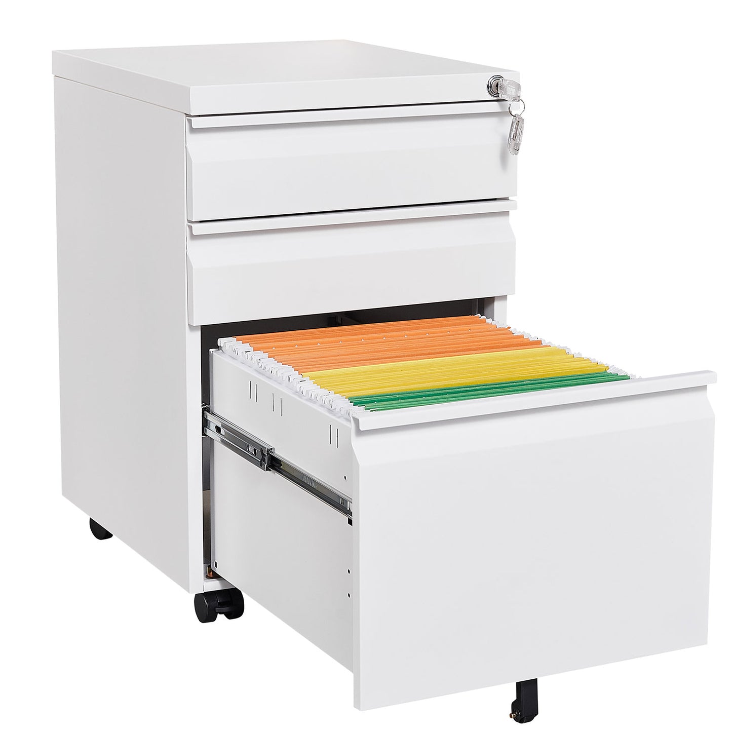 Installation Required 3 Drawer Mobile Filing Cabinet With Lock, Legal Letter Sized Office Storage Filing Cabinet, Metal Filing Cabinet White,suitable For Offices And Study Rooms
