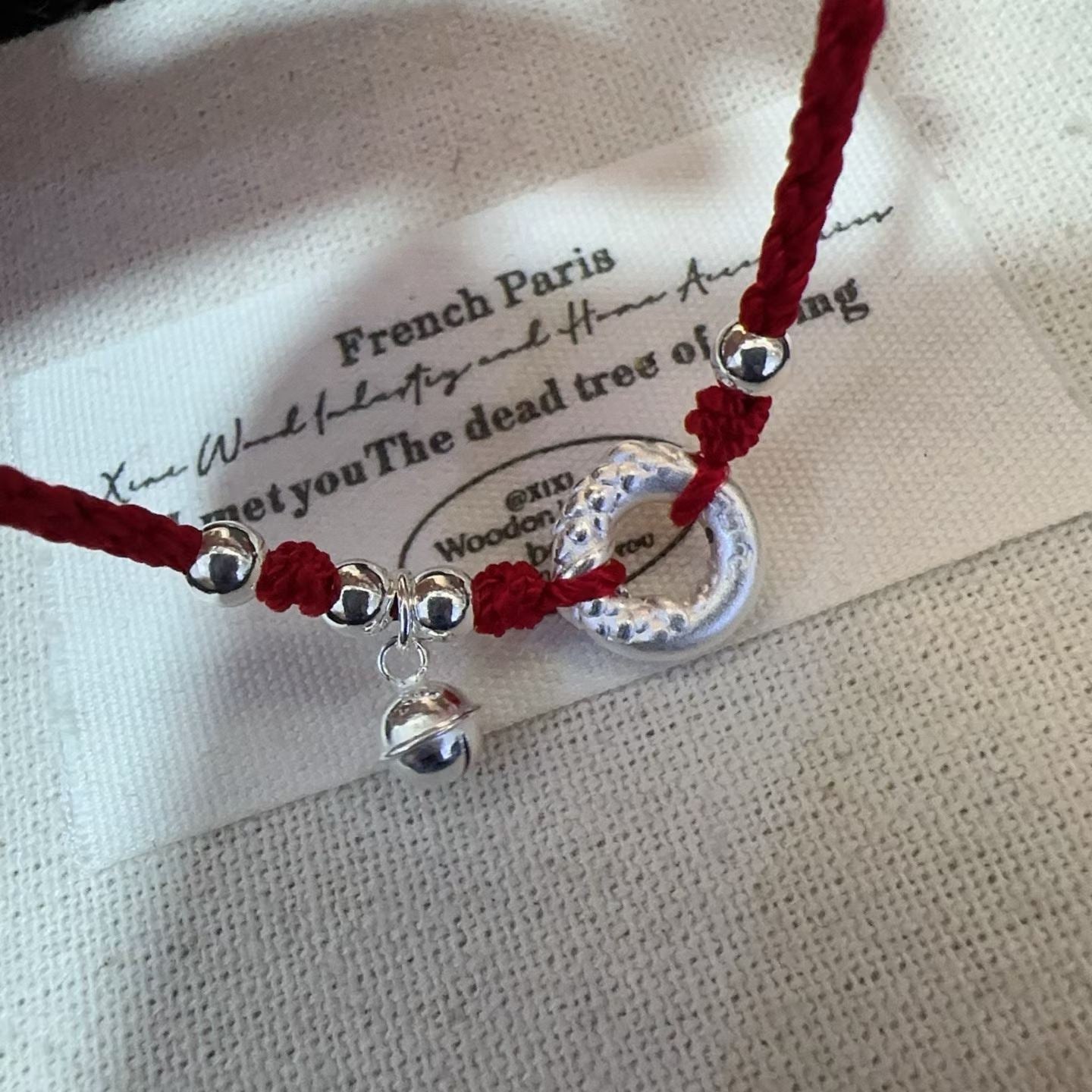 1pcs 999 Sterling Silver Safety Buckle Bell Bead Red String Braided Bracelet, Festive Chinese Style, For Daily Zodiac Wear & Lucky Birthday Valentine Gifts