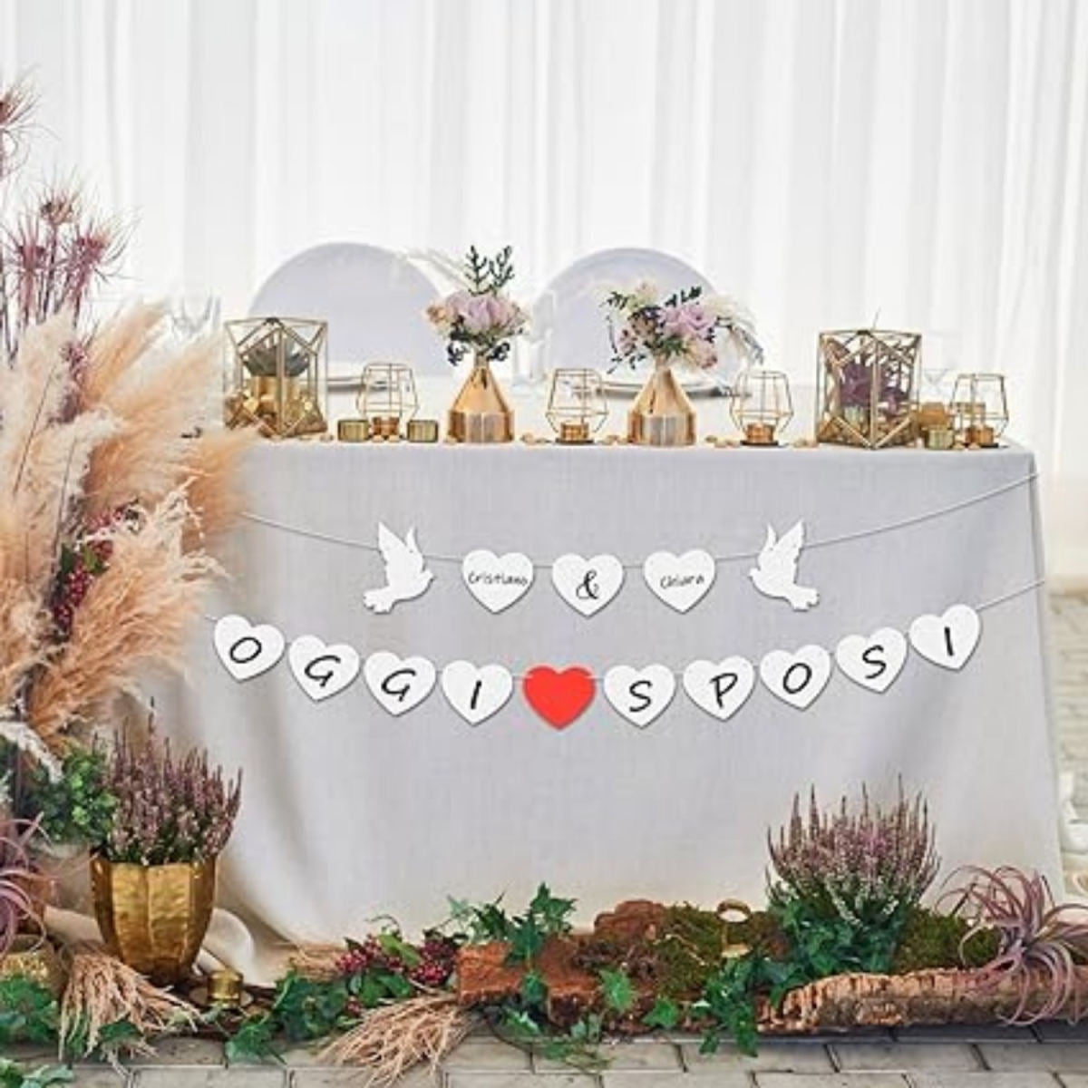 “OGGI SPOSI” Banner As A Paper Pennant Chain, Italian Wedding Decor With Romantic Lettering, Festive Garland For Wedding Tables And Photo Backdrops—Party Accessories Set
