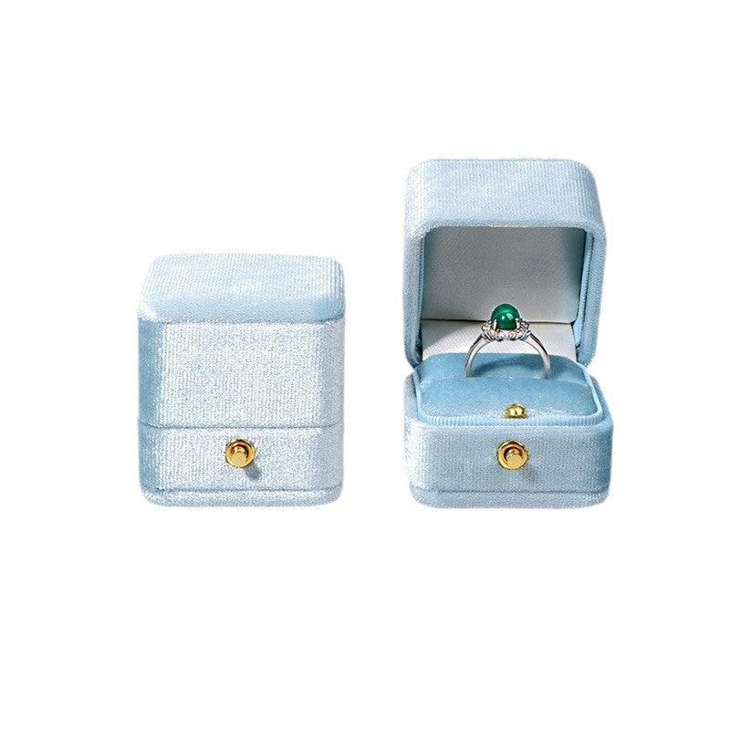 Korean-style Velvet Ring Box With Hidden Buttons Square Shape
