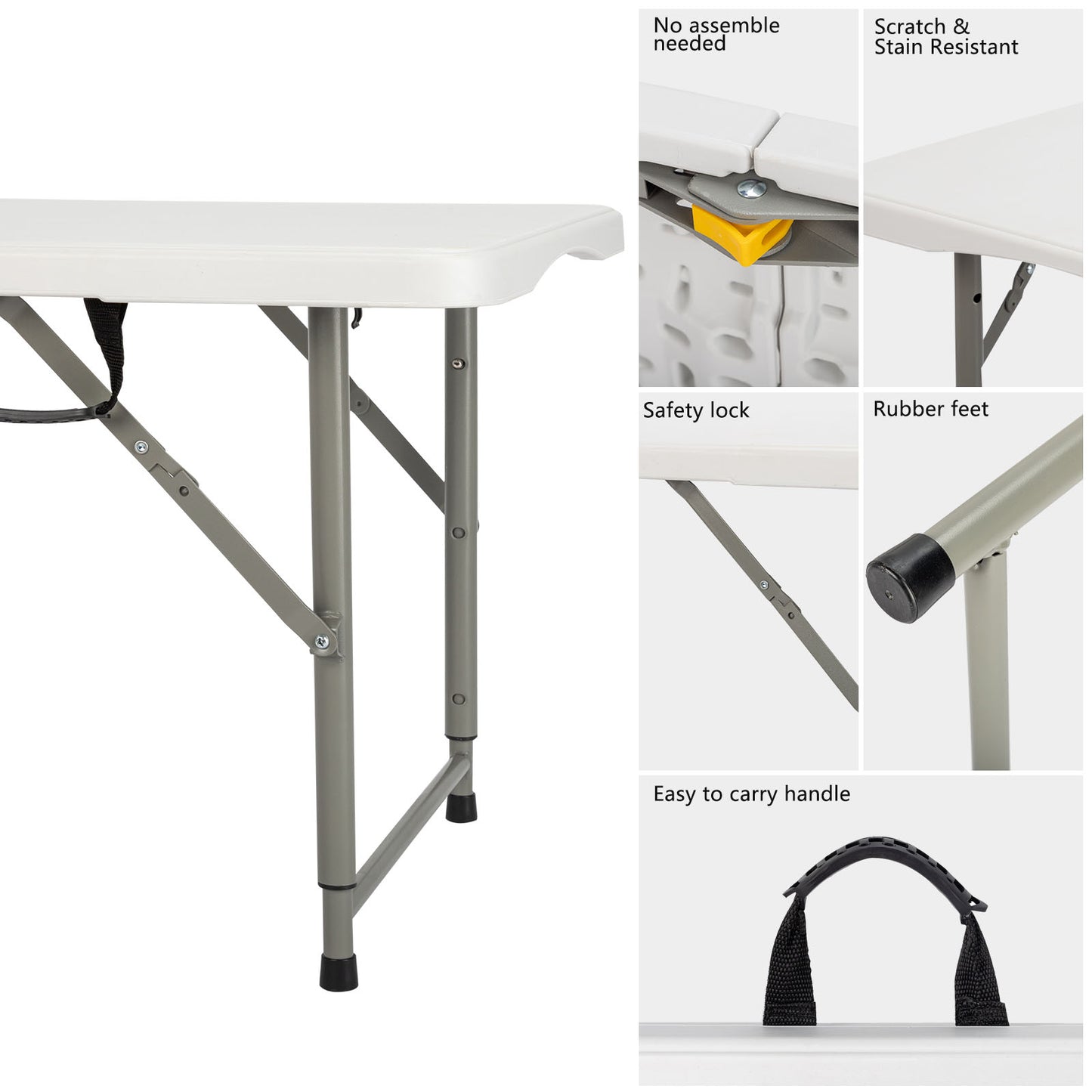 4 FT Folding Camping Table Plastic Picnic Table Office Table For Parties Wedding Camping Office With Carrying Handle