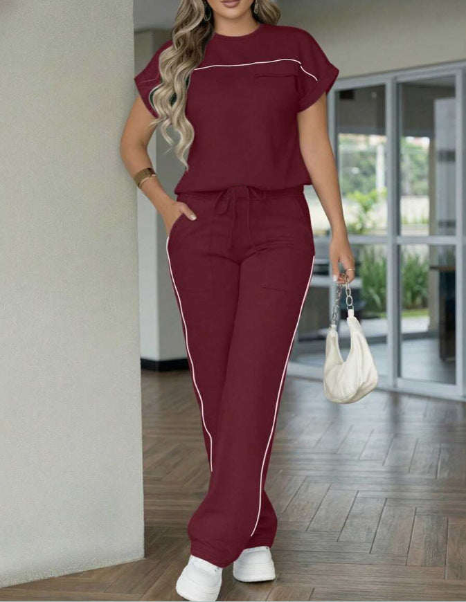Womens Fashion Solid-Color Simple Casual Set