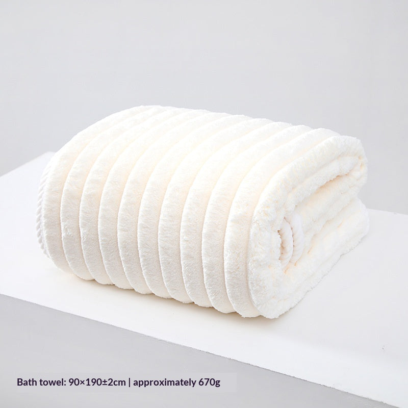 New Thickened Coral Fleece Large Striped Bath Towel