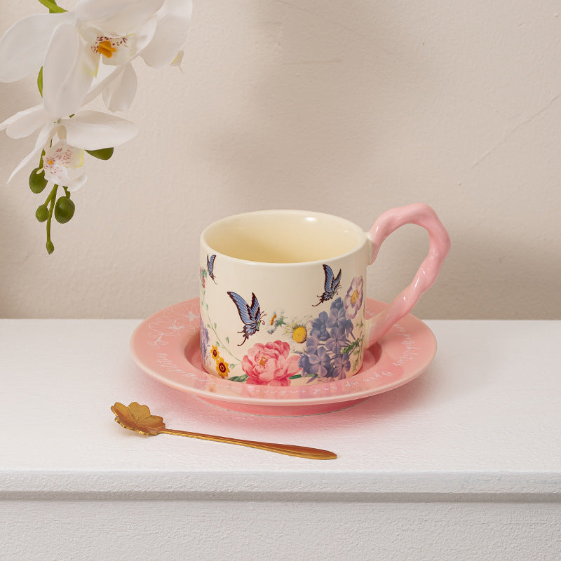 Butterfly Coffee Cup And Saucer Gift Set Ceramic Mug