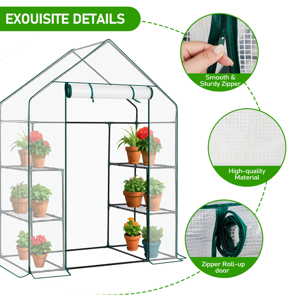 Mini Walk-in Greenhouse With PE Cover, 4-Shelf Indoor Outdoor Plant Gardening Green House For Garden Backyard, 56in  X 29in X 77in, White