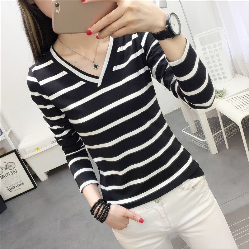 Korean Style V-neck Long Sleeve Bottoming Shirt Top