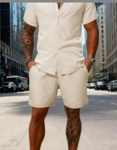 New Solid-color Mens Shirt Set