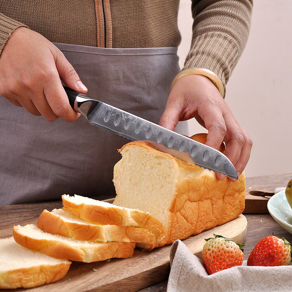 Sunnecko Serrated Bread Knife 8 Inch Damascus Steel Kitchen Sandwich Knife