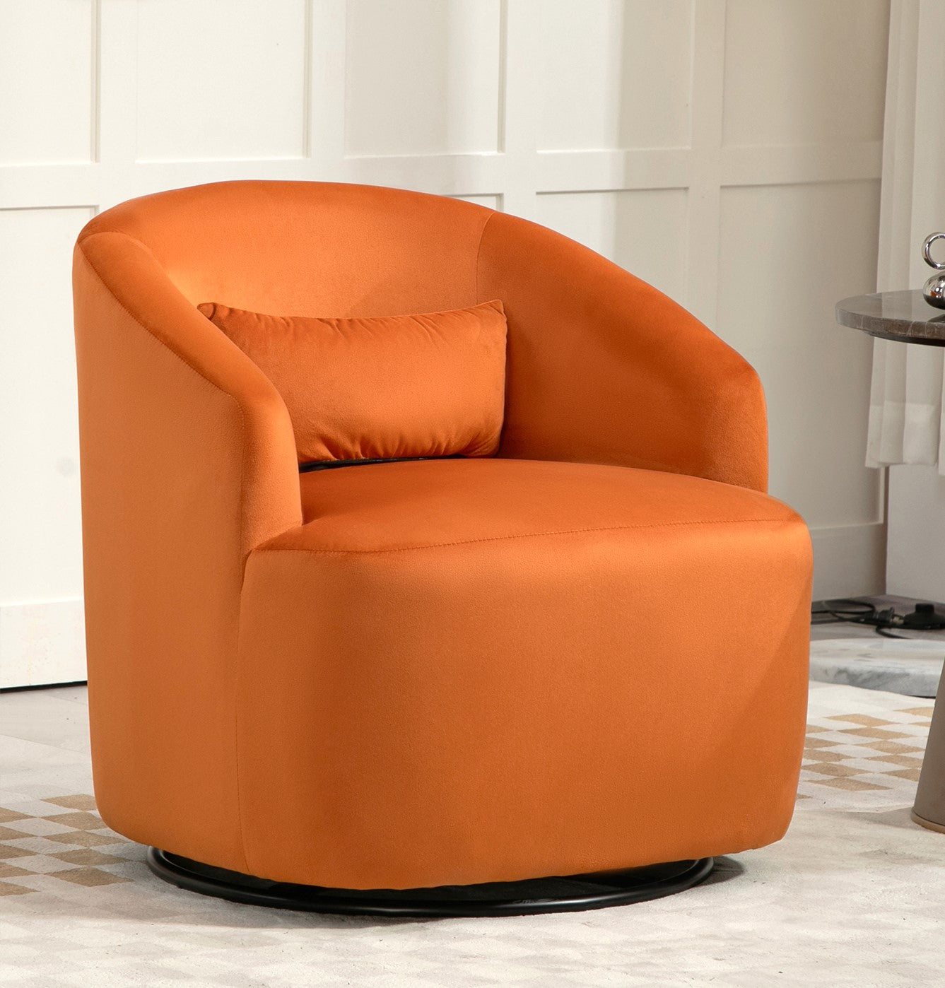 363 Degree Swivel Barrel Accent Chair, Velvet Upholstered Curved Armchair, Fully Assembled Contemporary Leisure Chair For Living Room Bedroom Office
