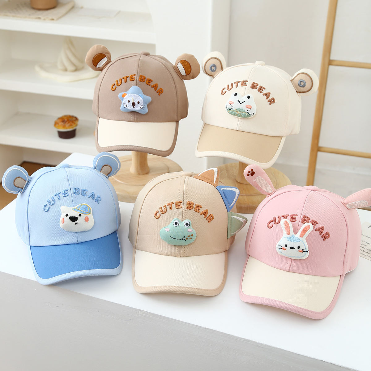 Children's Multi-color Edge-sewn Three-dimensional Cartoon-style Combined Korean-style Sweet Baseball Cap, Suitable For Daily Outings And Travels