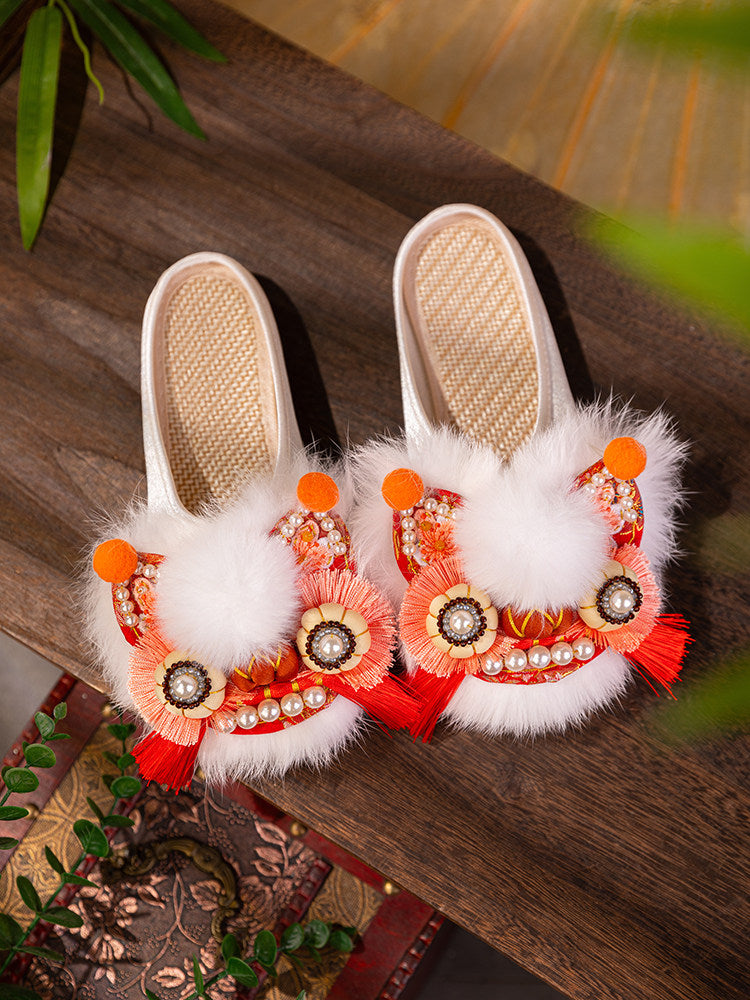 Zhensheng Happy Dongguofeng Tiger Head Shoe For Women, Adult, Summer 2026 New Design, Home Outfit Sandals, Traditional Chinese New Style Head Wrap Half Sandals