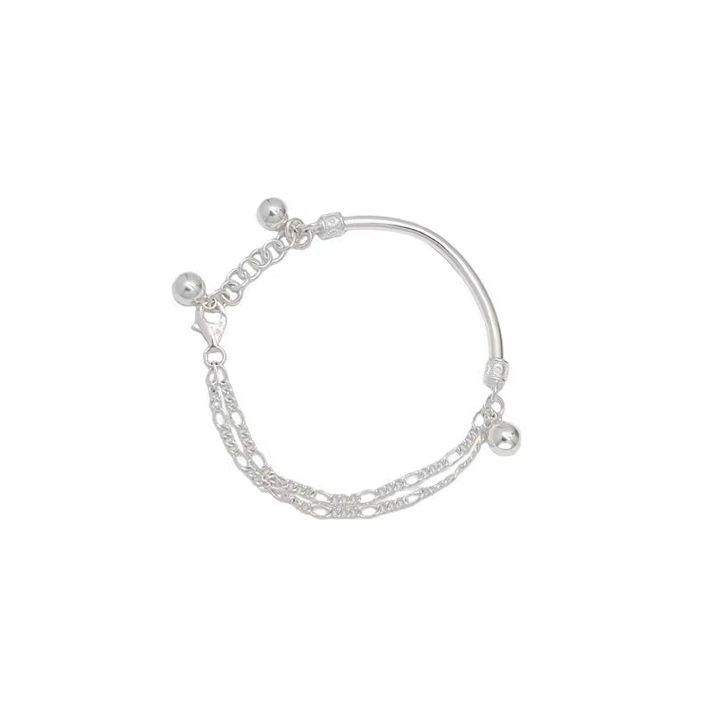 1pc 999 Sterling Silver Half-Bangle With Bead Tassel Bracelet, Minimalist Chinese Style, Perfect For Daily Wear & Valentine's Gifts