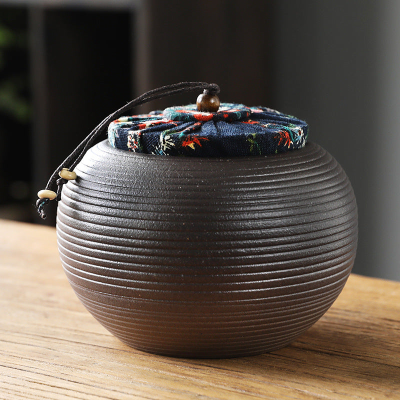 Coarse Pottery Tea Caddy Airtight Container Ceramic Puer Tea Canister
