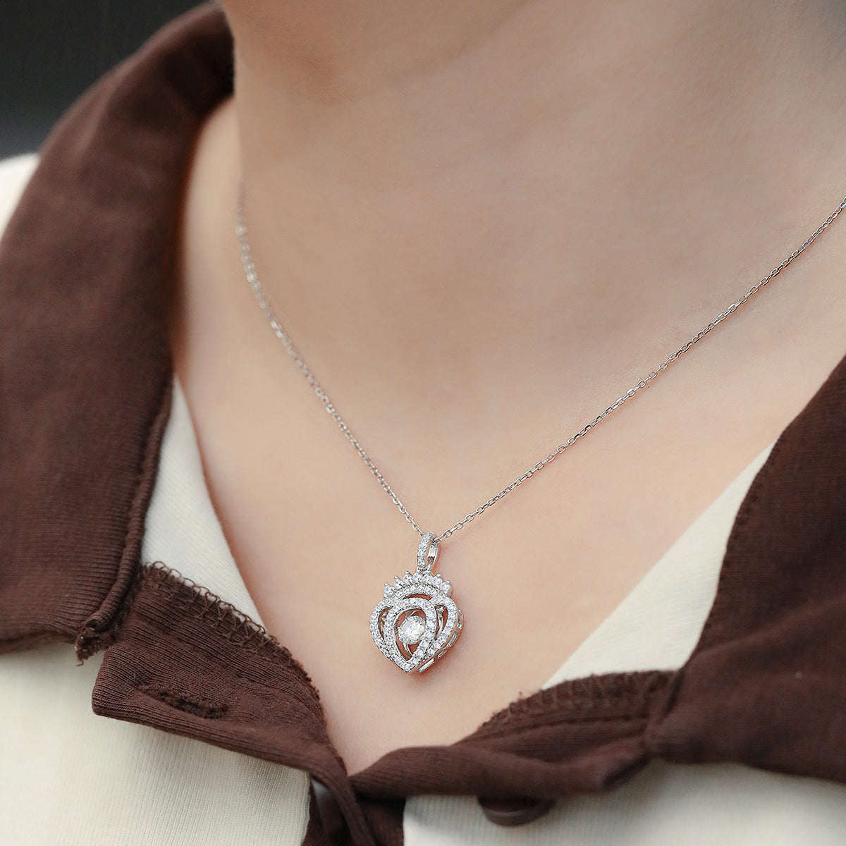 S925 Sterling Silver 0.5ct D Color VVS1 Moissanite Heart Crown Pendant Necklace 45cm Platinum Plated GRA Certified Gift Box