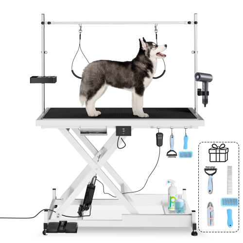 Update Electric Pet Grooming Table, 110V 220V Professional Groomer Recommend Super Deluxe Electric Pet Grooming Table, Height Adjust From 8 Up To 36inch WHITE COLOR