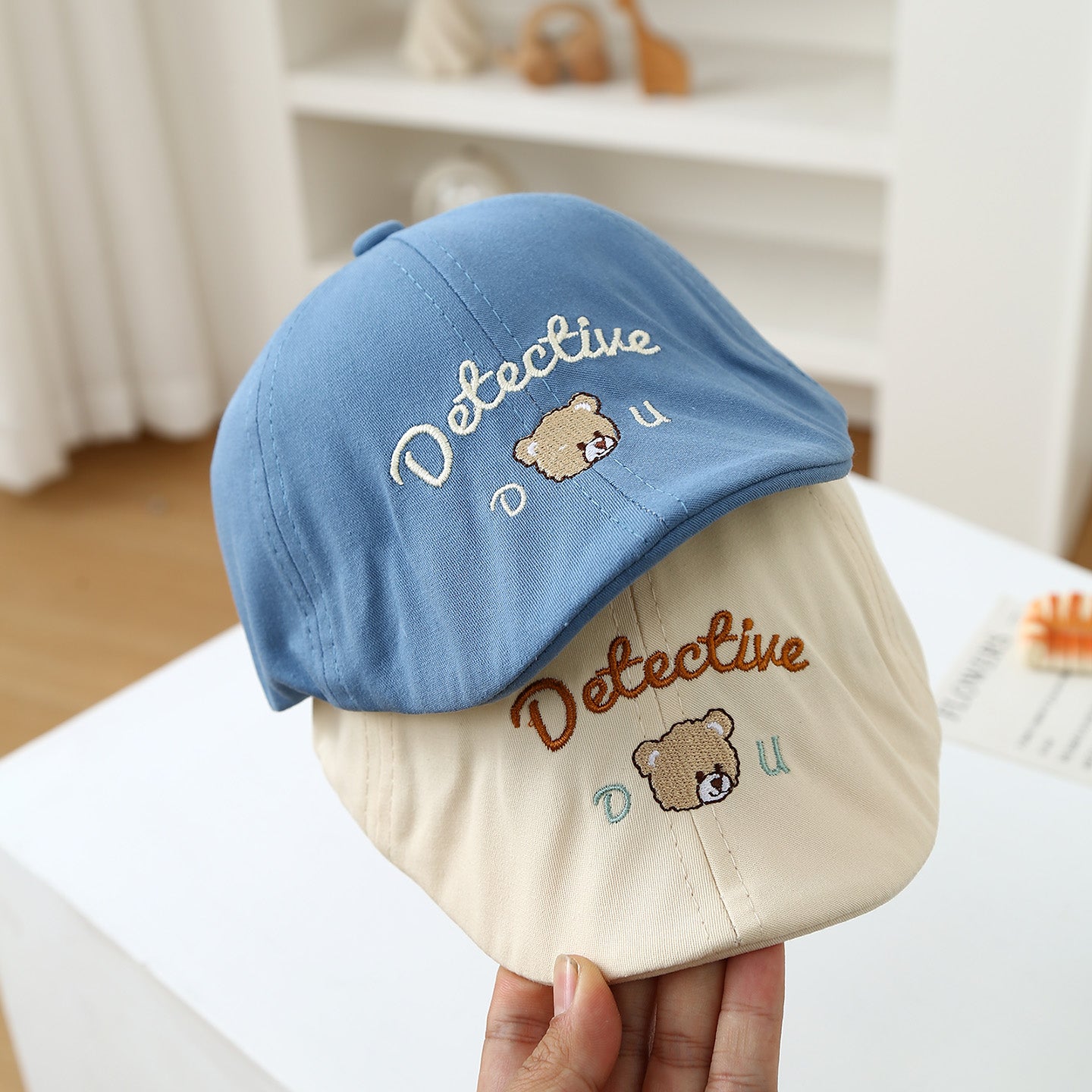 Spring And Summer Baby Outdoor Play Detective Little Bear Embroidered Children's Forward Hat Retro British Style Beret
