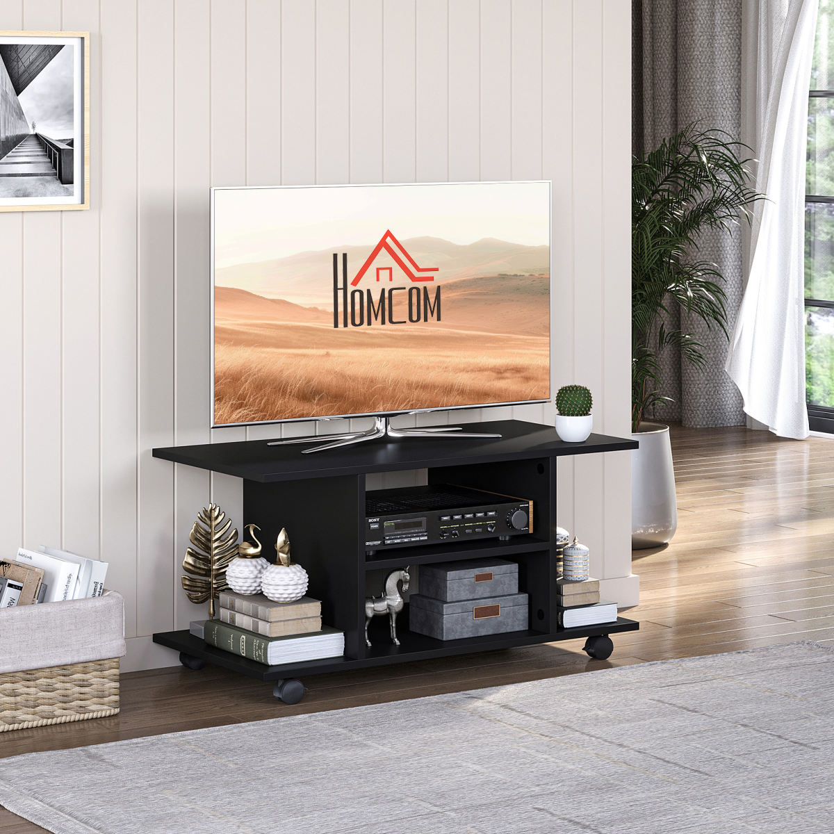 Modern TV Cabinet Stand Storage Shelves Table Mobile Bedroom Furniture Bookshelf Bookcase Black