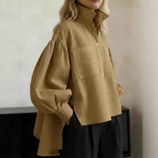 Button-down Long-sleeve Minimalist Office-style Womens Blouse