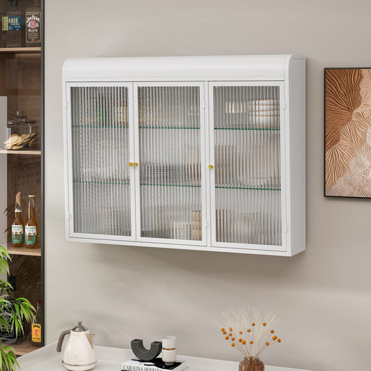 3 Door Arched Wall Mounted Glass Cabinets For Kitchen, Living Room And Bathroom White