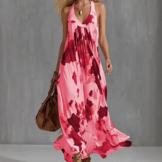 Elegant Sleeveless Strap Fashion Tie-dye Dress