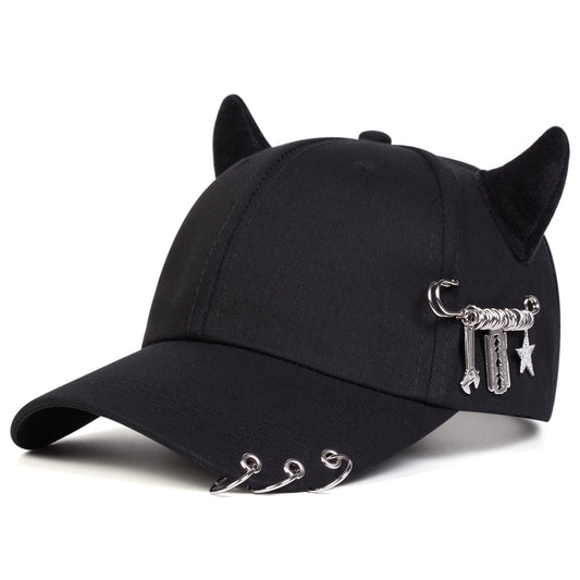 The Solid-color Iron Ring And Ox Horn Metal Tool Decoration Adjustable Simple And Casual Baseball Cap Is Suitable For Outdoor Travel And Shopping