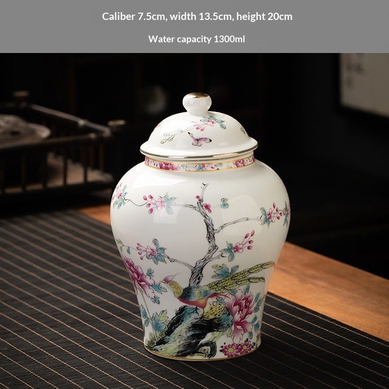 Simple Printed Enamel-Glazed General-Shape Ceramic Tea Caddy
