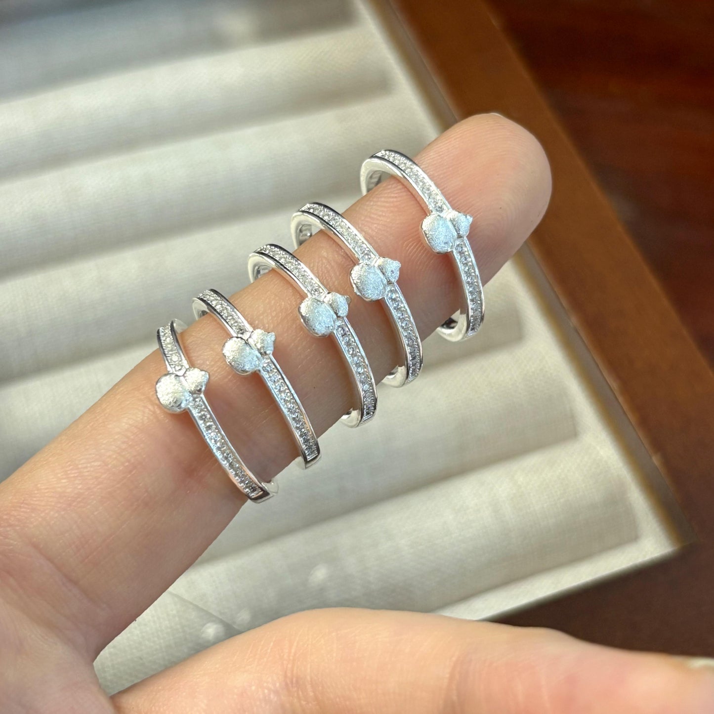 1pc 999 Sterling Silver Matte Gourd Zircon Open Ring, Elegant Chinese Style, Perfect For Daily, Dating & Gifting, Ideal Valentine's Gift