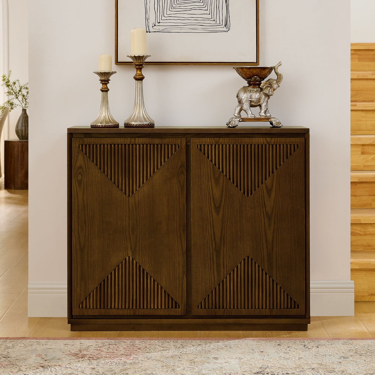 Mid Century Modern V-shape Storage Cabinet, Buffet Cabinet With Storage, Narrow Side Cabinet For Living Room Entryway Hallway Kitchen, Coffee Bar, Brown
