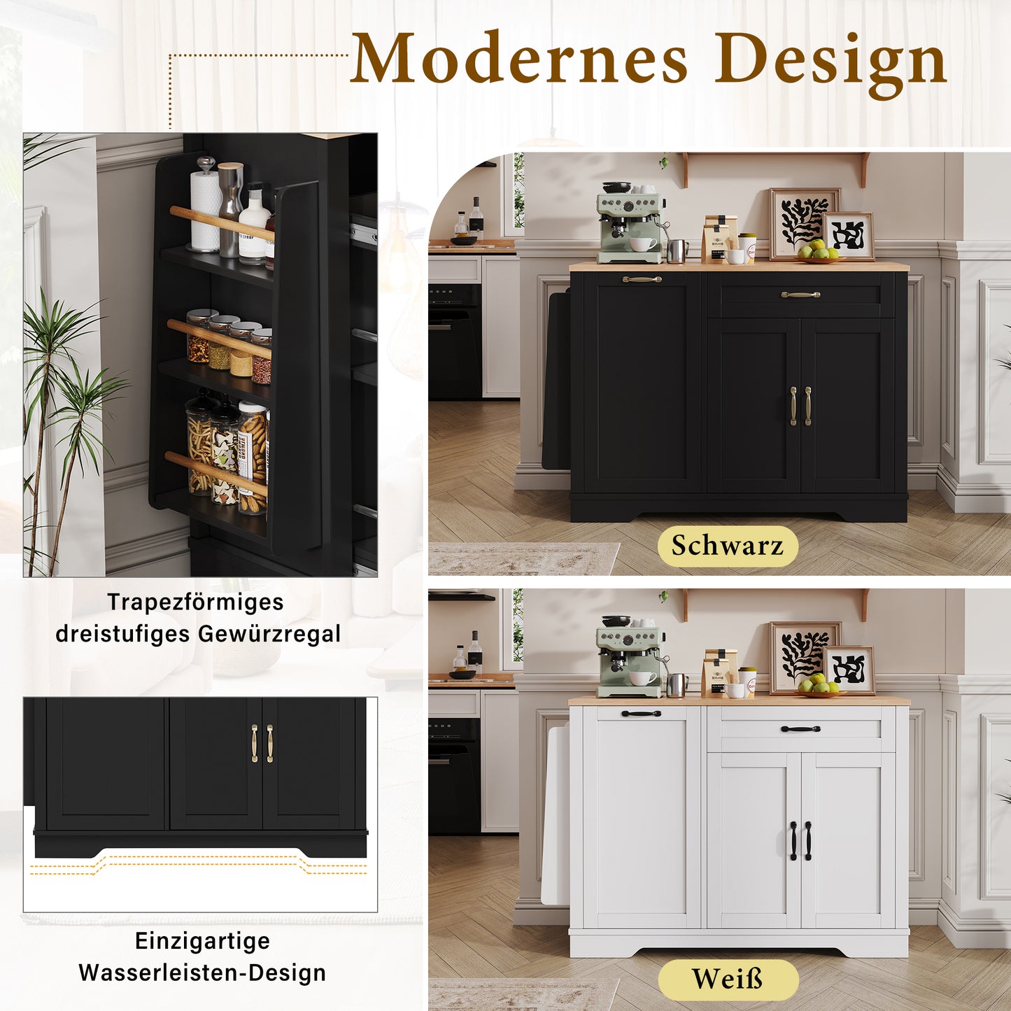 Modern Elegant Sideboard With 3 Doors And One Drawer, Buffet Cabinet With Pull-Out Shelves For Dining Room, Living Room And Kitchen  Black