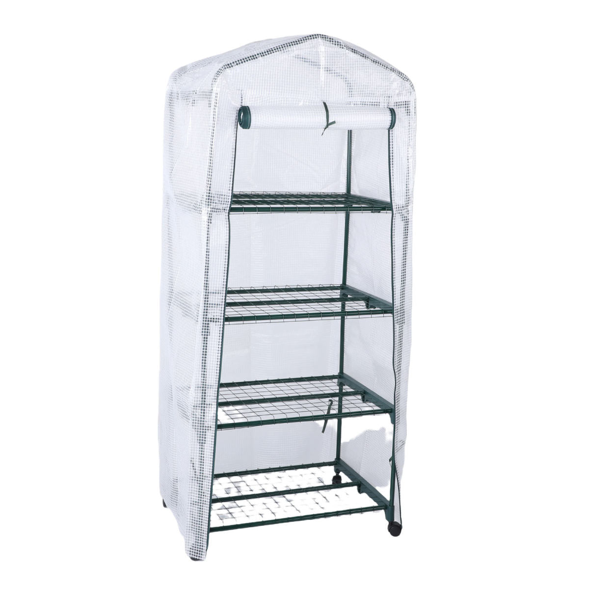 Greenhouse With PE Cover 360° Rotating Wheels Zippered Door Frost Proof 4 Tier Small Plants Green House For Indoor Outdoor White