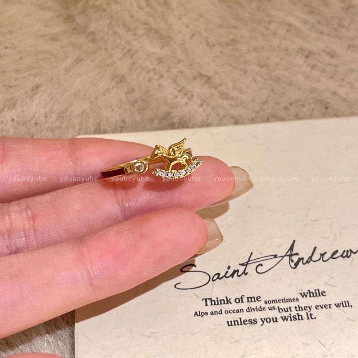 Women's Golden Pony Index Finger Ring, New Year Light Luxury High-end Stackable Open Band, Ideal Gift For Her