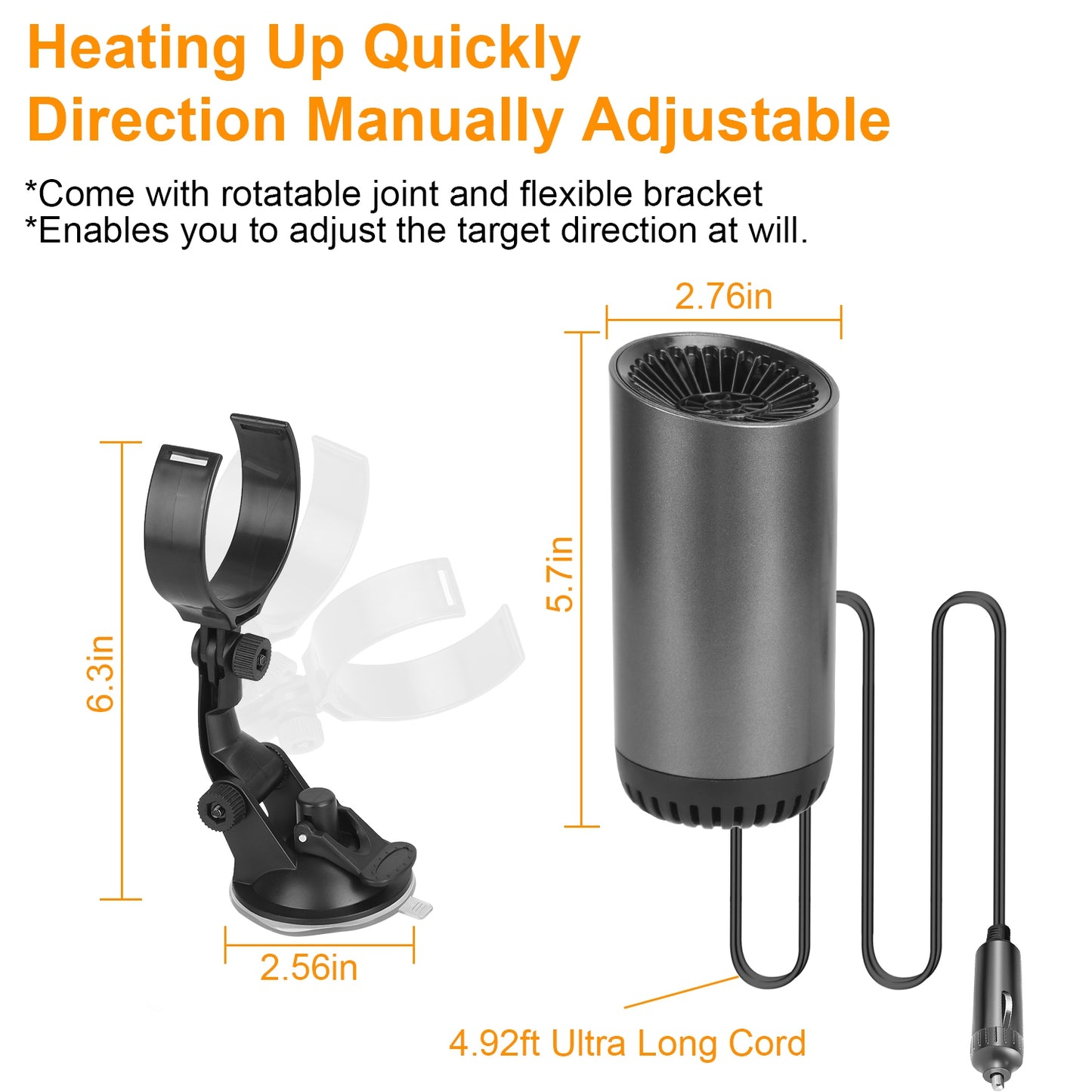 1Pc 12V 150W Or 24V 216W Portable Car Heater 2 In 1 Heating Cooling Fan Rotatable Demister Defroster With 4.92ft Cord