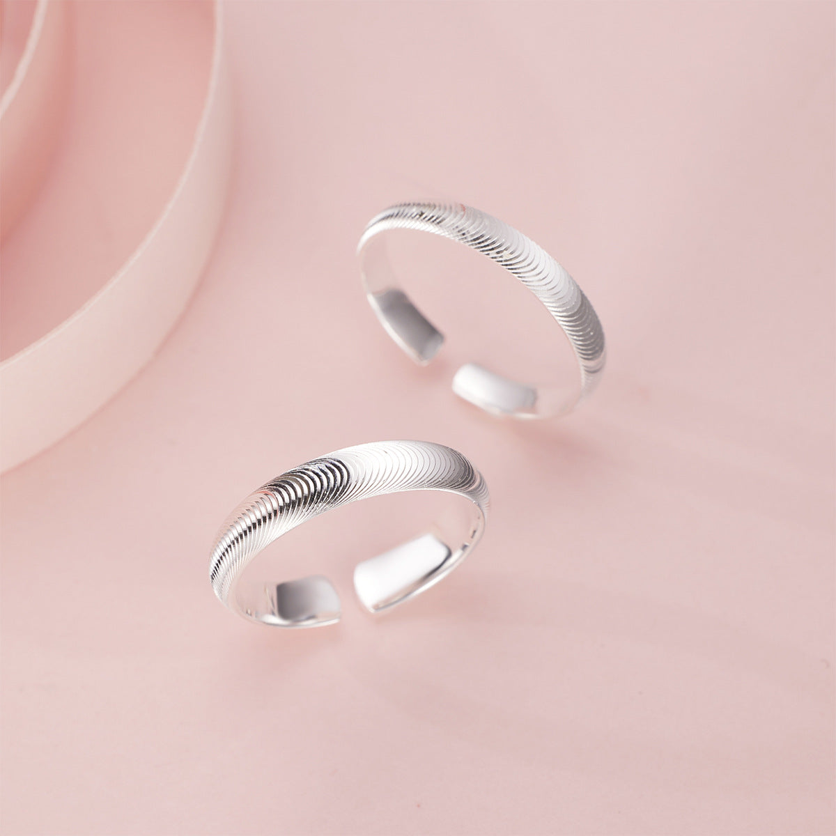 999 Fine Silver Cat Eye Brushed Ring Simple Plain Band Gift Jewelry   2pcs Set