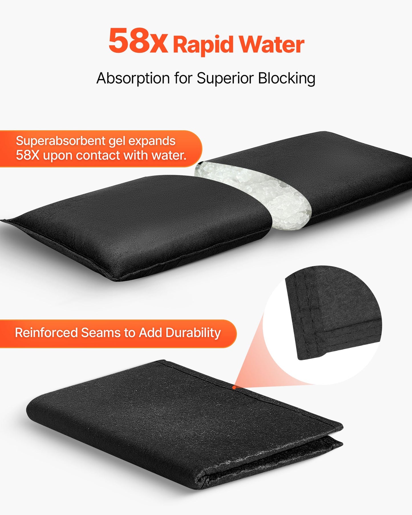 Flood Barrier, 6 Pack, 830 X 430 Mm Flood Bags Activated By Water, Water Absorbent Barrier, Sandless Sandbags Blockage, Flooding Prevention Bags For Home, Doorways, Basement, Garage